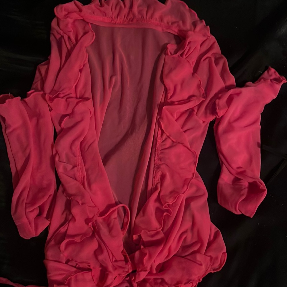 Bright hot pink sheer tie blouse